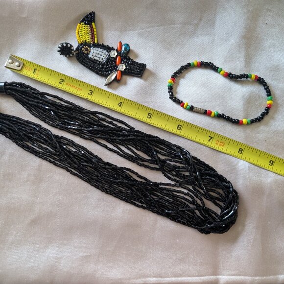 Vintage shiny black necklace/beaded earrings/bracelet - Picture 8 of 8